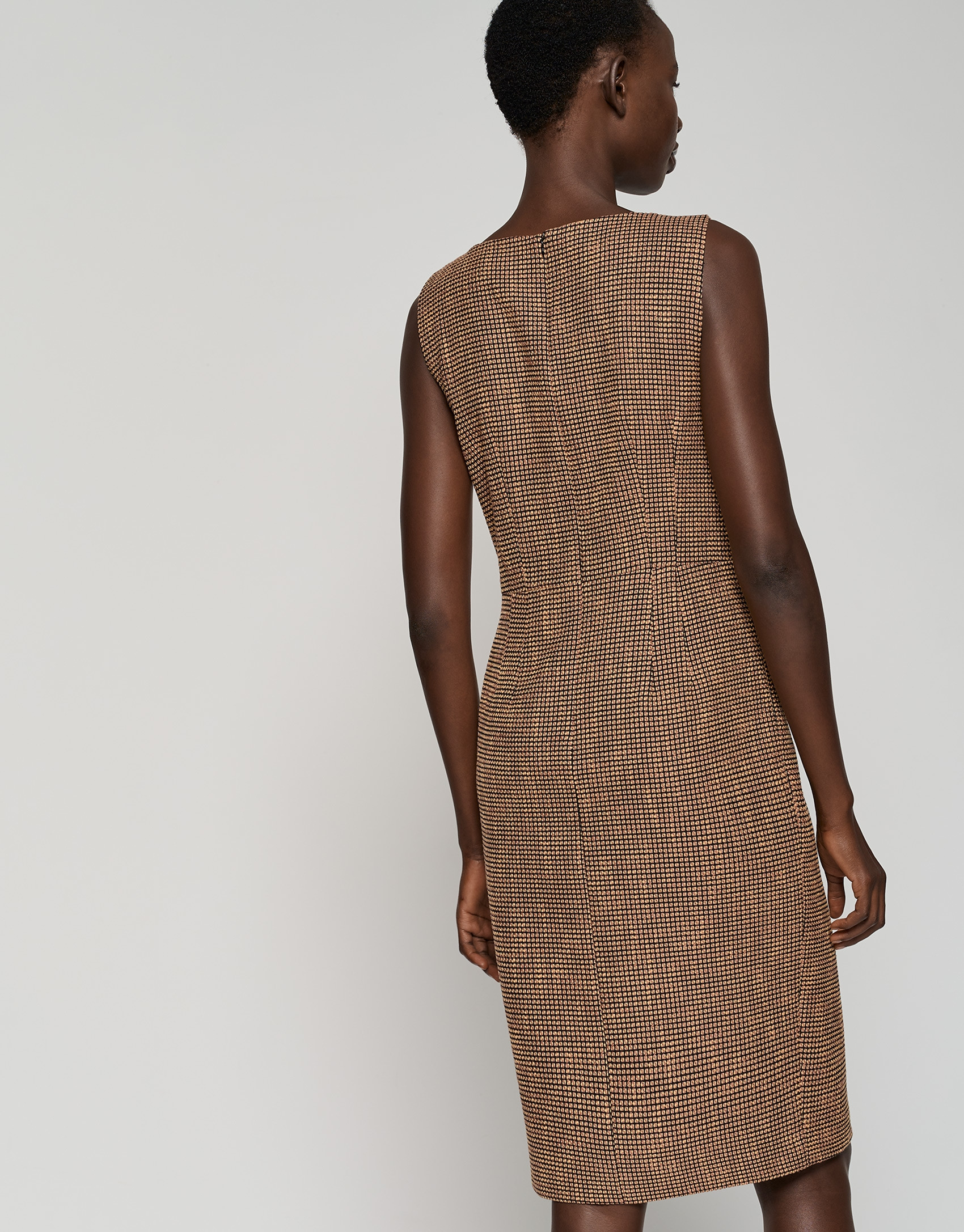 Mustard tweed sleeveless straight dress - Woman | Roberto Verino