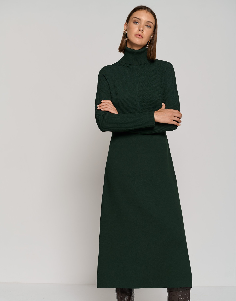 Vestido midi manga larga punto verde - Mujer | Roberto Verino