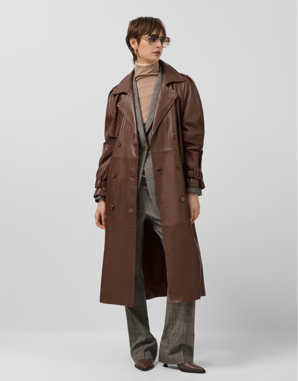 Long brown napa raincoat