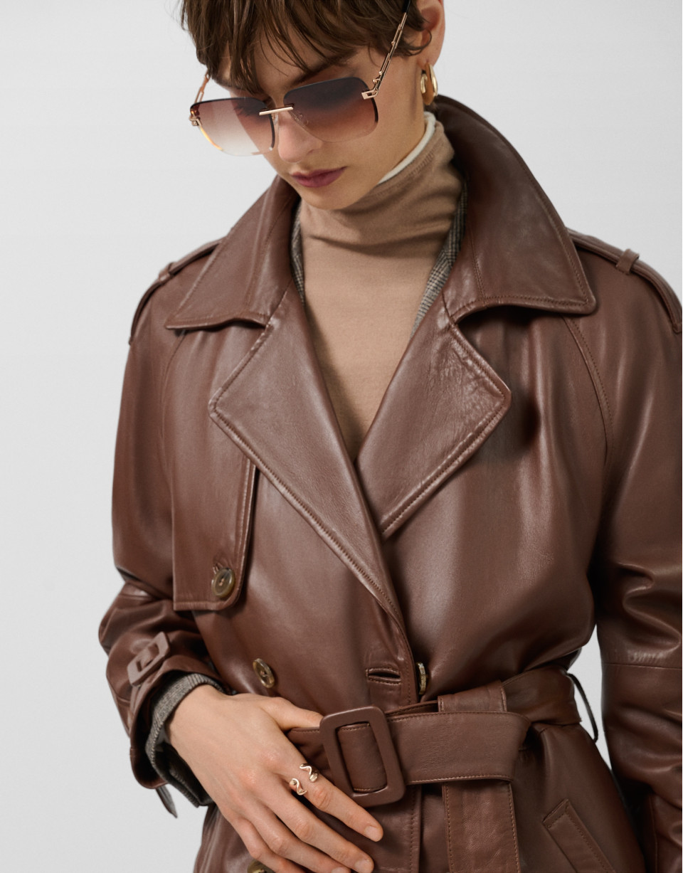Long brown napa raincoat