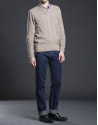 Brown V-neck sweater with cable stitch design