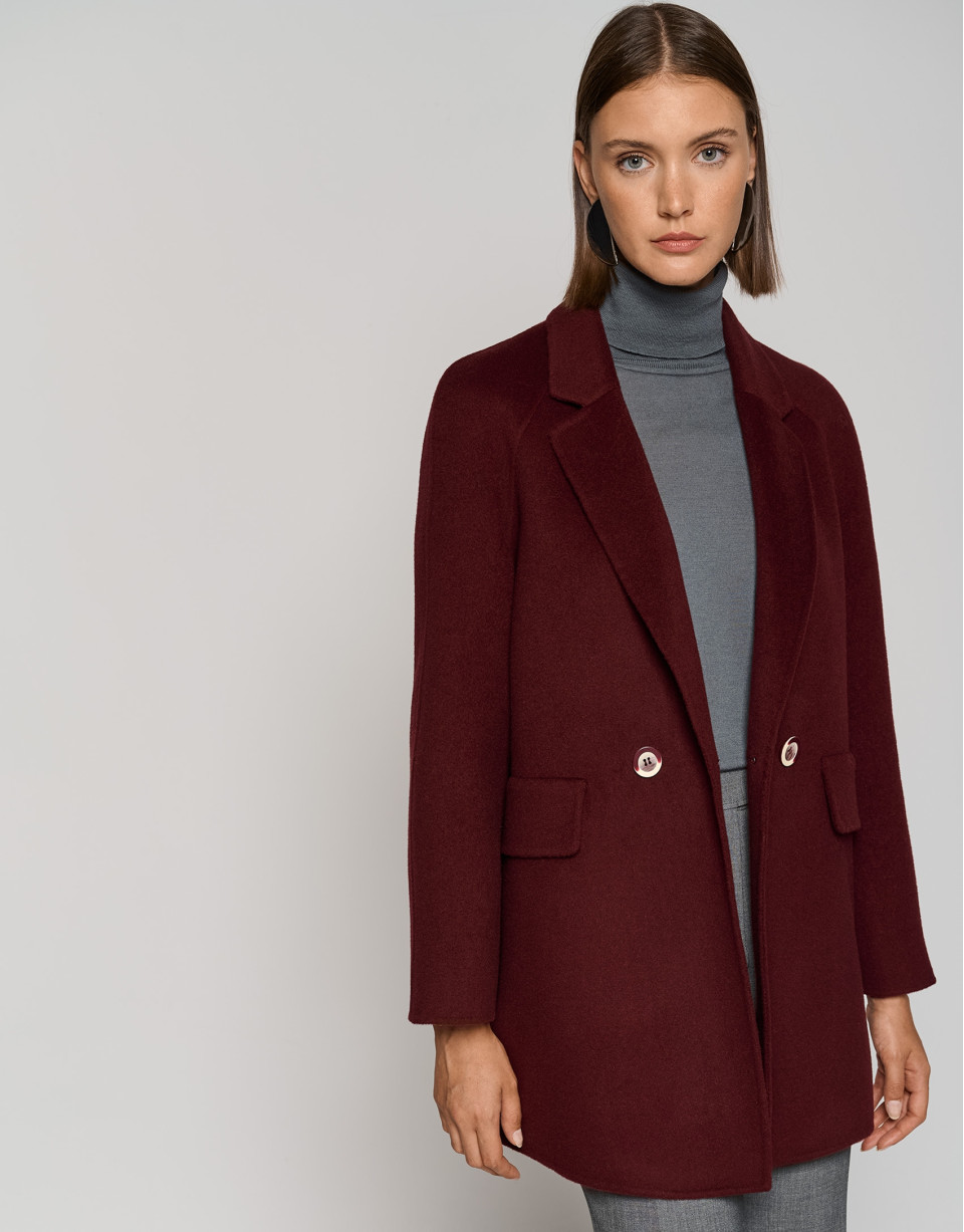 Purple three-quarter double-faced cloth parka