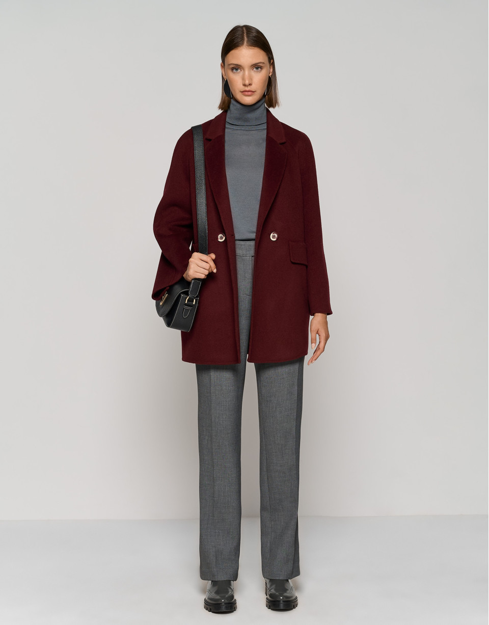 Purple three-quarter double-faced cloth parka