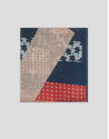 Navy blue scarf with multicolor geometric and floral patchwork 