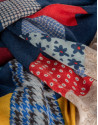 Navy blue scarf with multicolor geometric and floral patchwork 