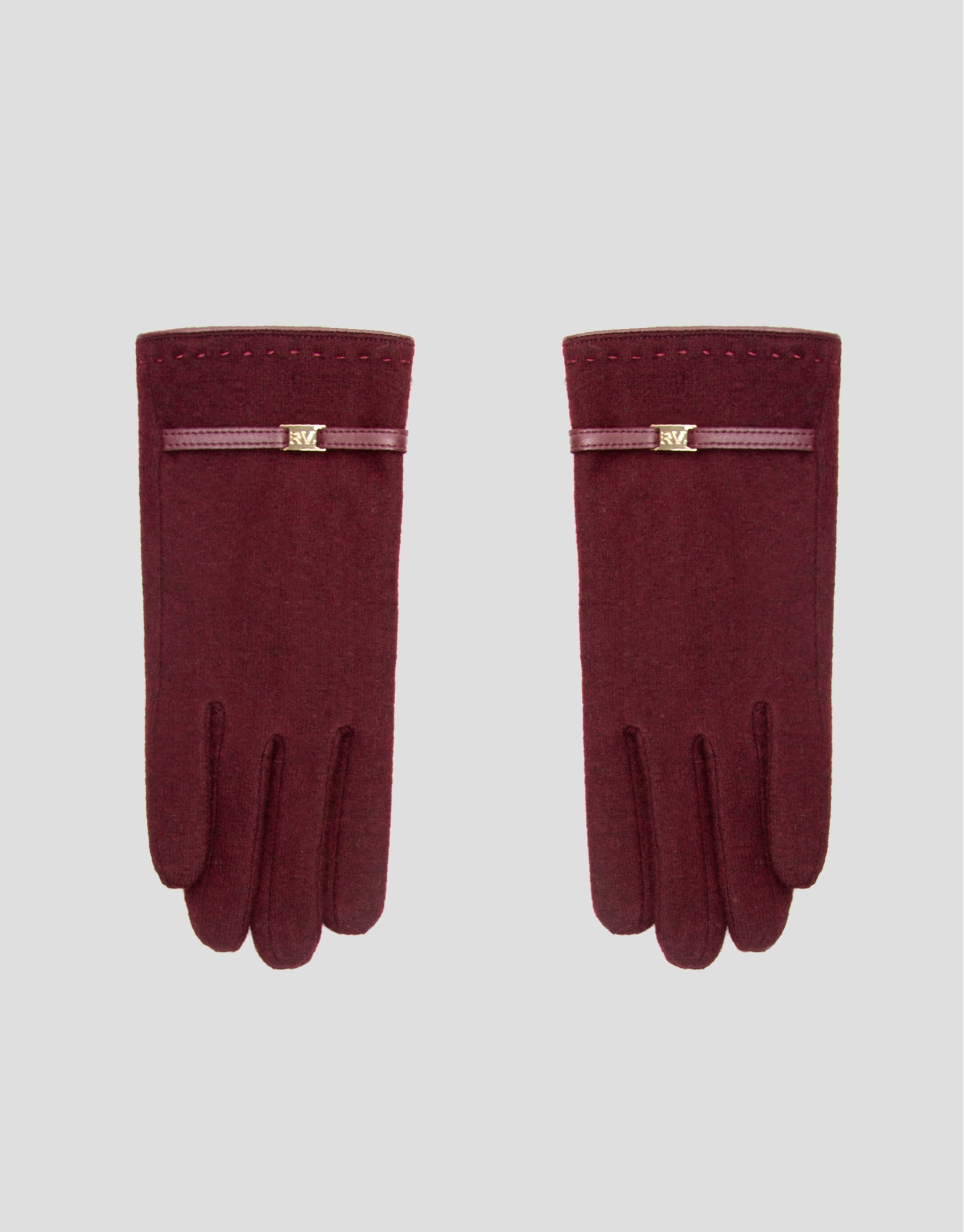 Burgundy knit gloves with leather trim