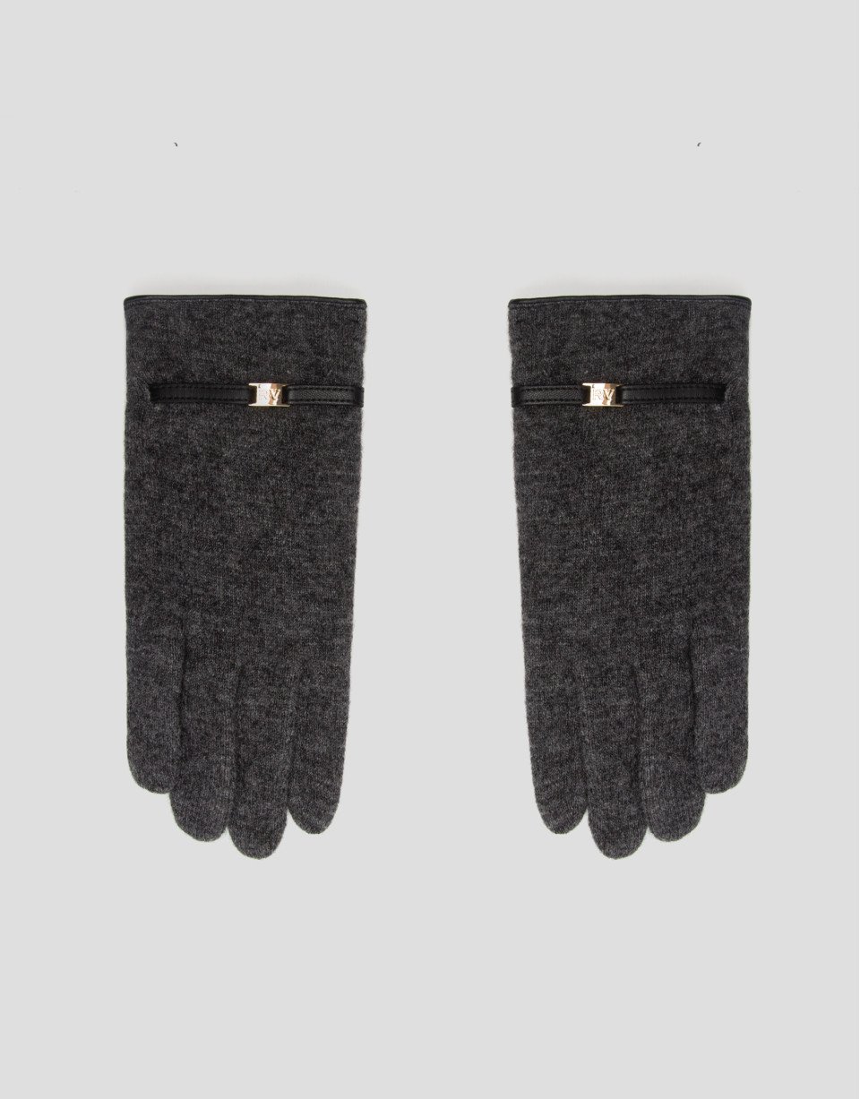 Dark gray knit gloves with leather trim