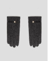 Dark gray knit gloves with leather trim