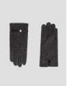 Dark gray knit gloves with leather trim