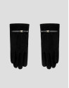 Black knit gloves with leather trim