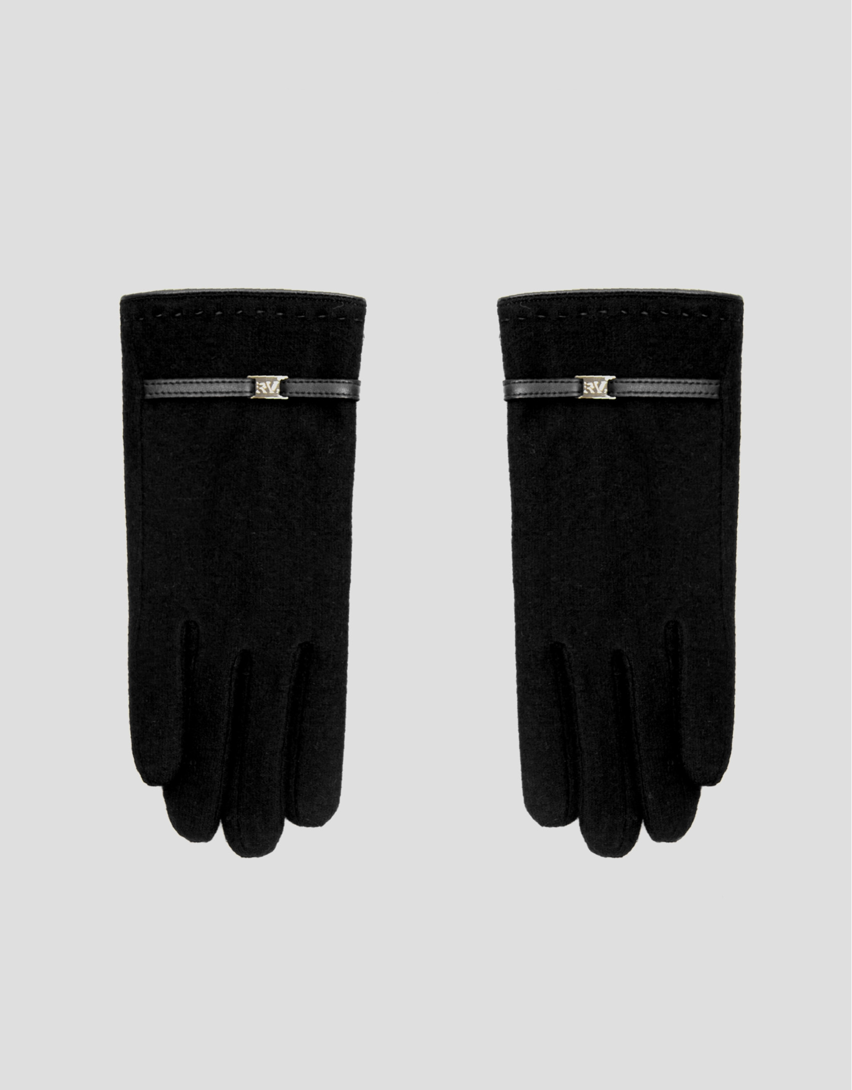 Black knit gloves with leather trim