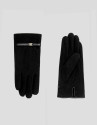 Black knit gloves with leather trim