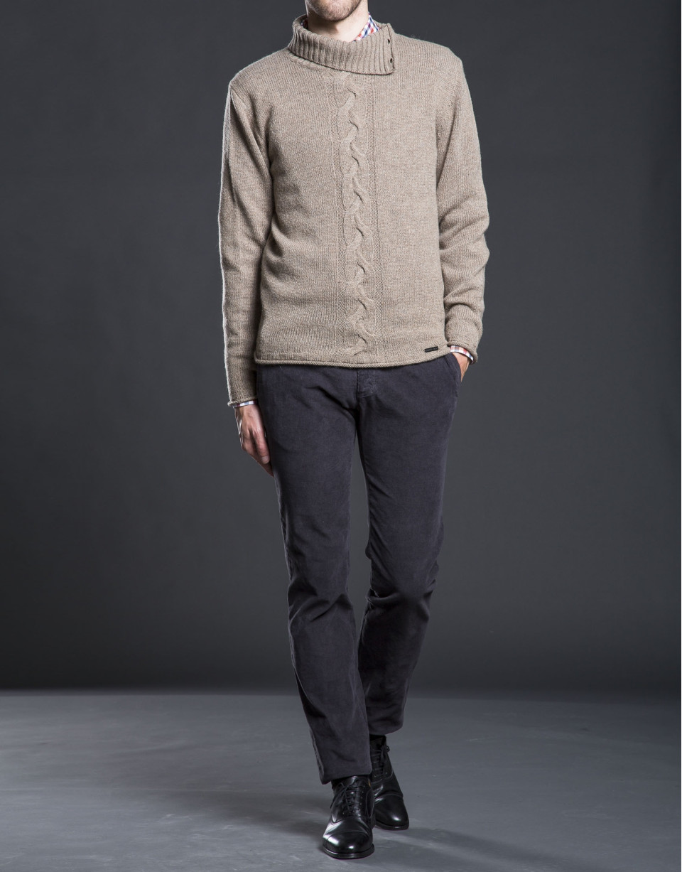 Beige turtle neck sweater with cable-stitching