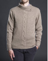Beige turtle neck sweater with cable-stitching