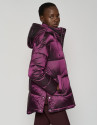 Maroon quilted windbreaker with hood and side... | Roberto Verino