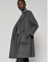 Long gray double-faced cloth coat with side ... | Roberto Verino
