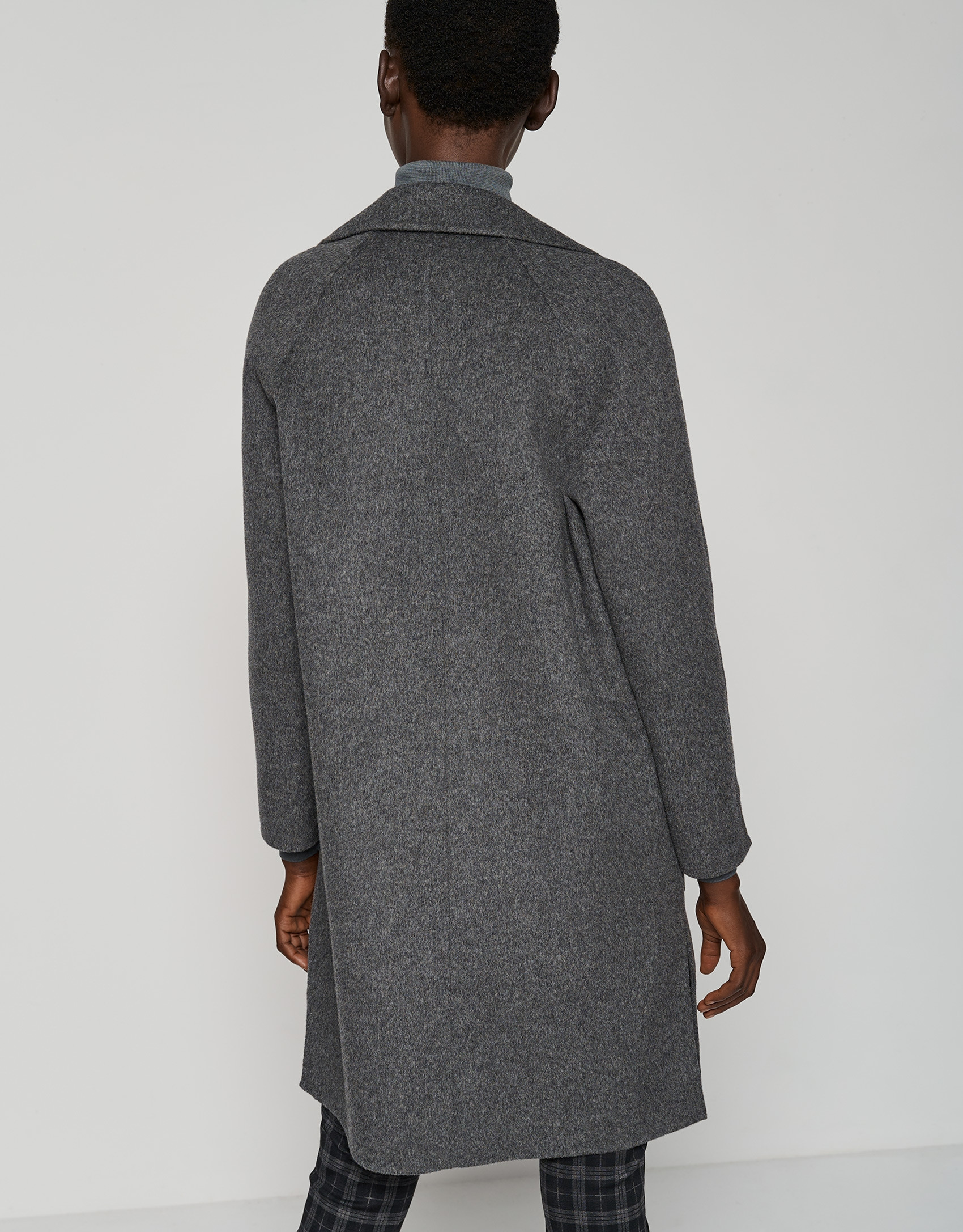 Long gray double-faced cloth coat with side ... | Roberto Verino