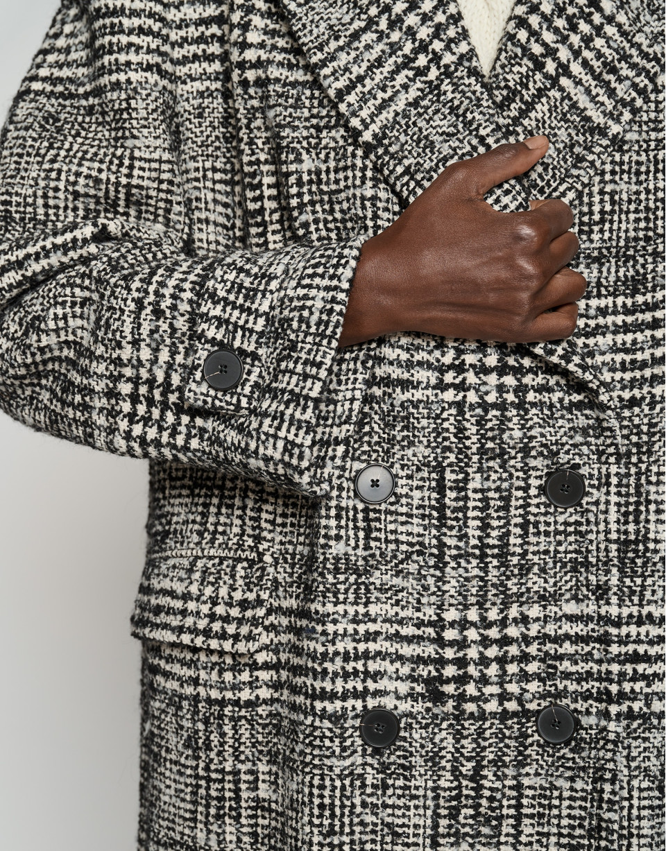 Long black and white glen plaid coat - Woman | Roberto Verino