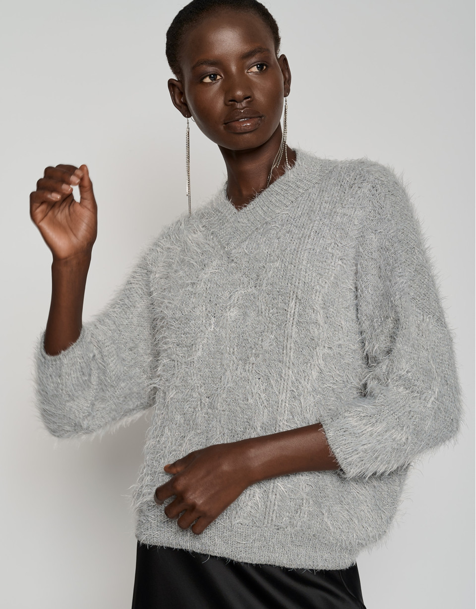 Gray oversize plush sweater - Woman - AW2023 | Roberto Verino
