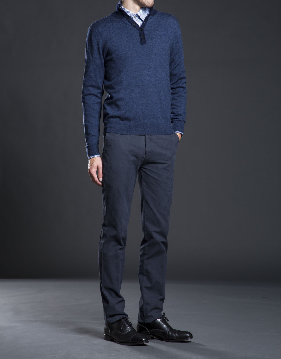Navy blue turtle neck sweater with buttons