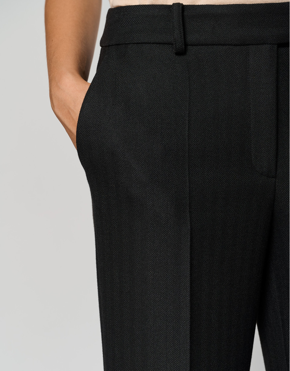 Black herringbone tailored pants