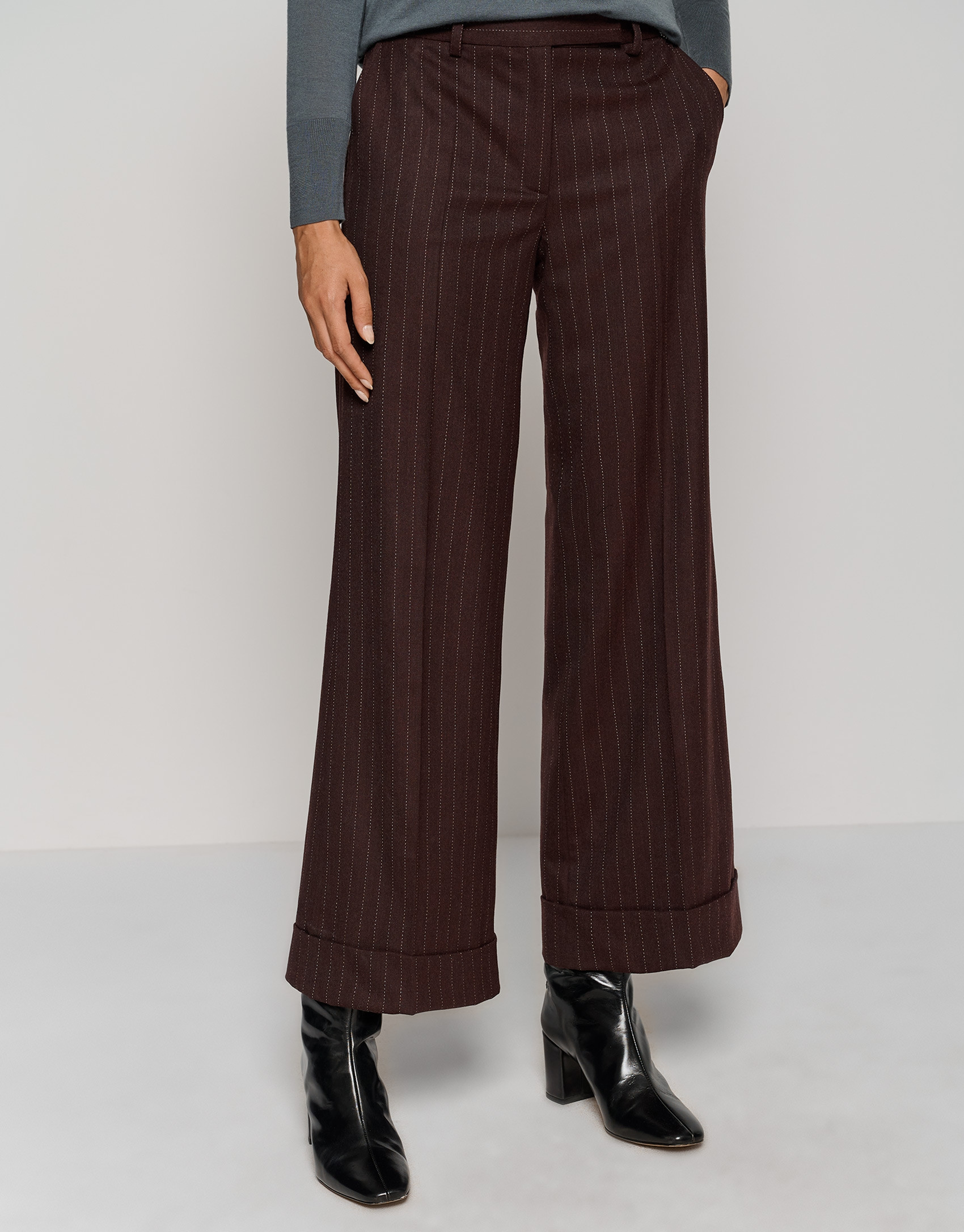 Purple tailored pinstripe pants 