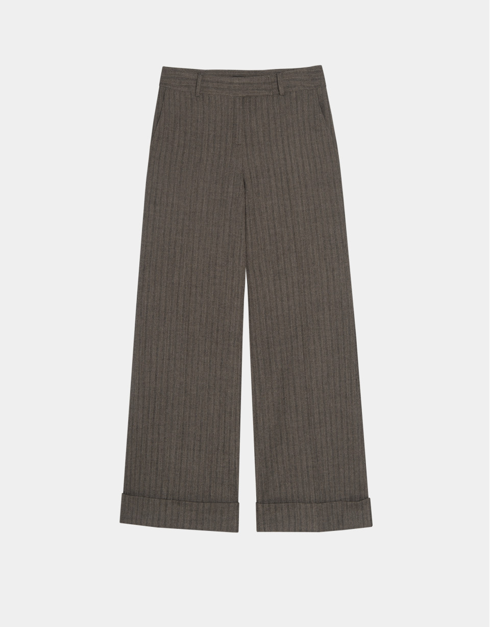 Beige herringbone tailored pants
