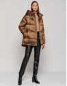 Brown quilted windbreaker with hood and side slits 