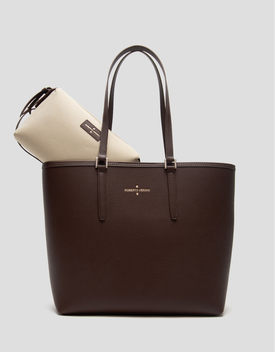 Brown leather Sama shopping bag - AW2023 | Roberto Verino