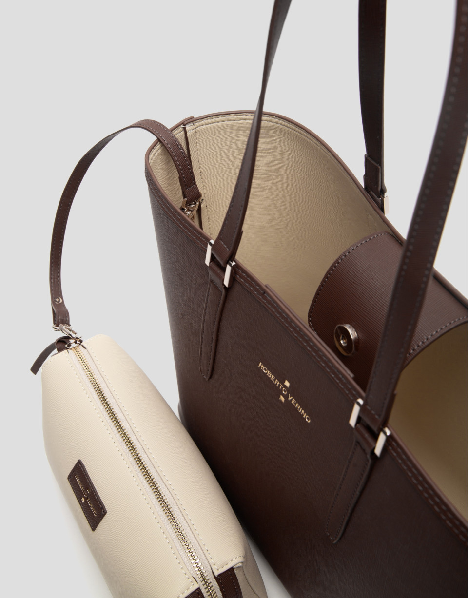 Brown leather Sama shopping bag - AW2023 | Roberto Verino