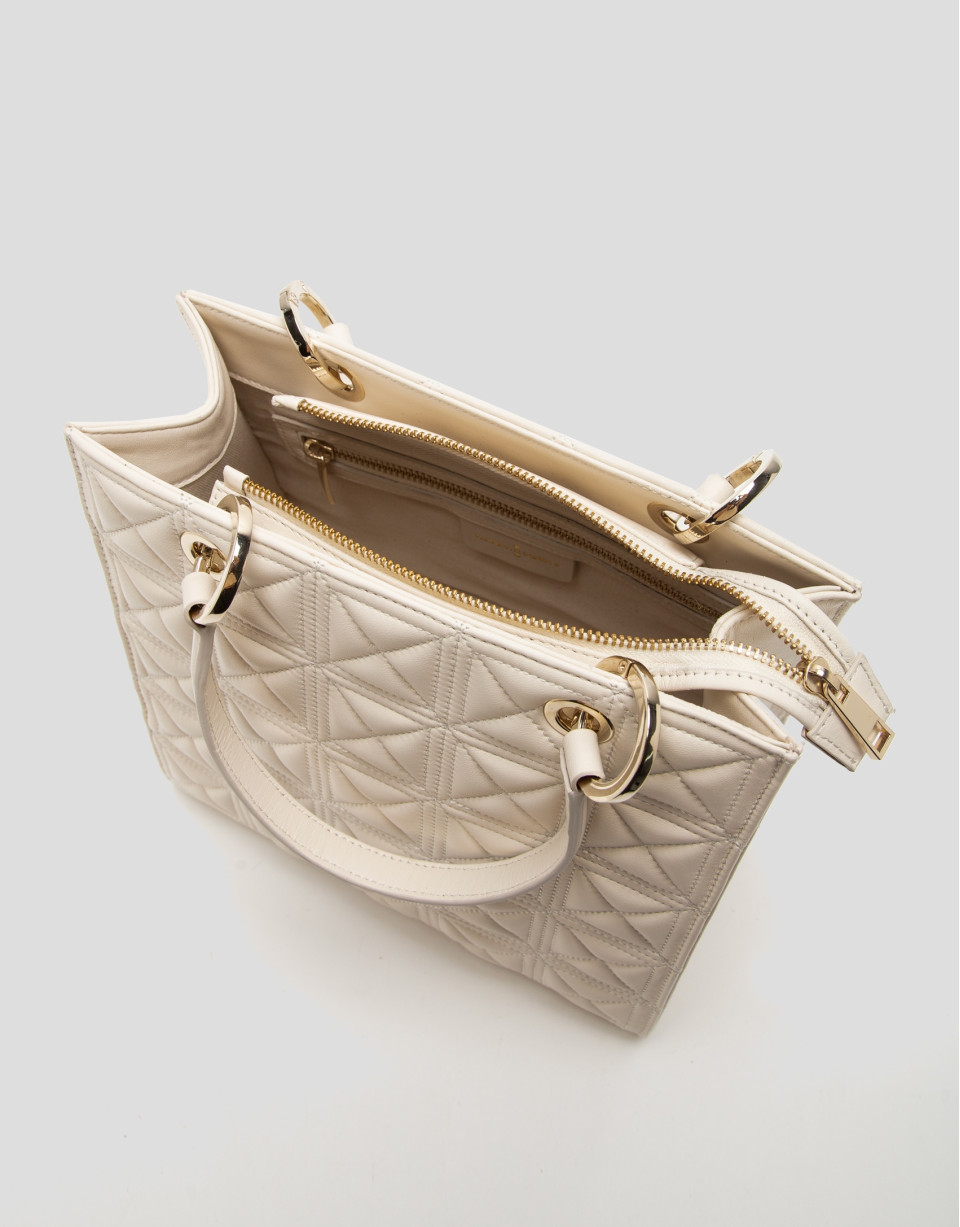 Linda Maxi Satchel bag in ecru quilted leather | Roberto Verino