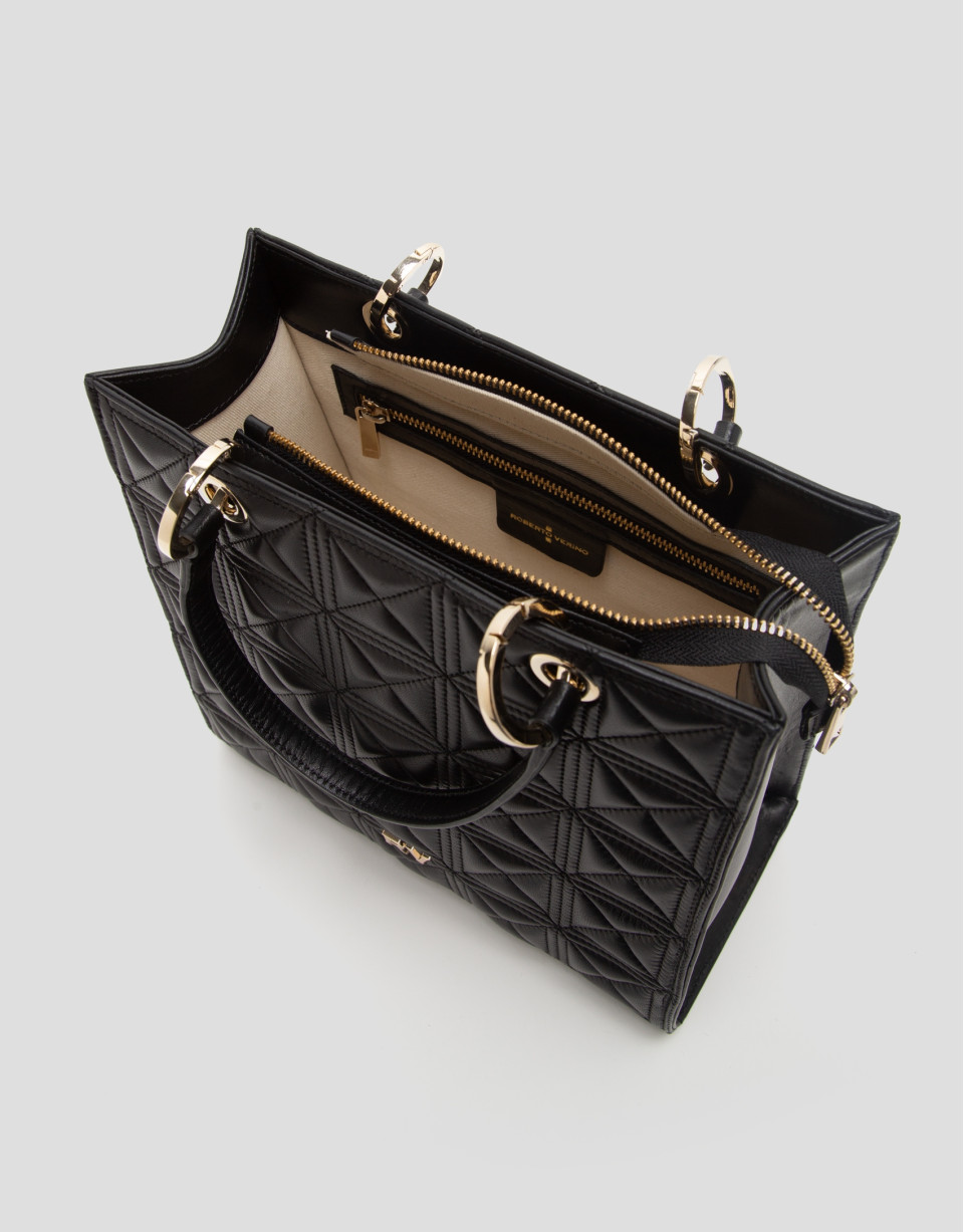 Bolso Satchel Maxi Linda piel acolchada negra | Roberto Verino