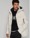 Off white tech fabric parka with quilted lining