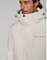 Off white tech fabric parka with quilted lining