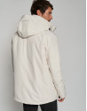 Off white tech fabric parka with quilted lining