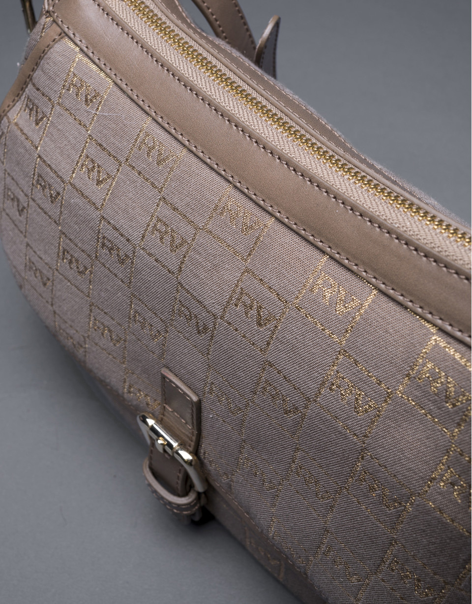 Bolso Natalia en jaquard RV  topo con lurex dorado y piel vaqueta 