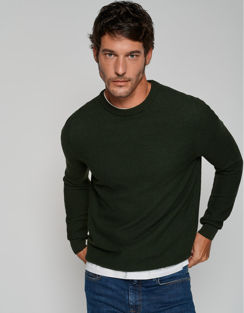 Kakhi green structured sweater