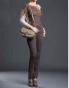 Bolso Natalia en jaquard RV  topo con lurex dorado y piel vaqueta 