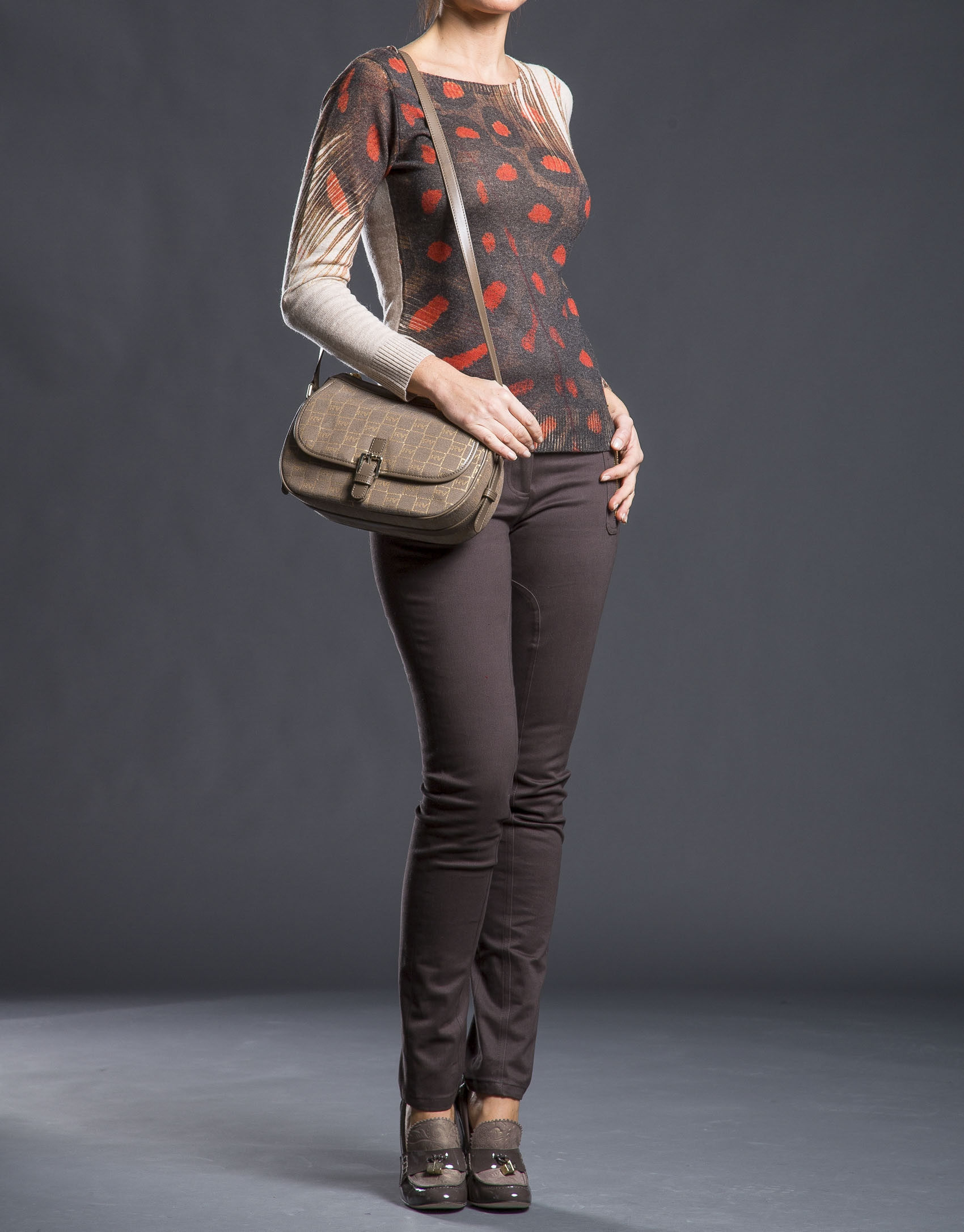 Bolso Natalia en jaquard RV  topo con lurex dorado y piel vaqueta 