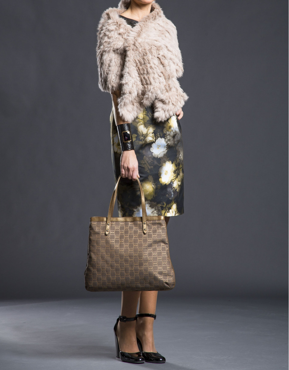 Bolso Birdy en jaquard RV  topo con lurex dorado y piel metalizada