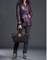 Brown suede Ashton bag with RV shield embroidered in light gold lurex