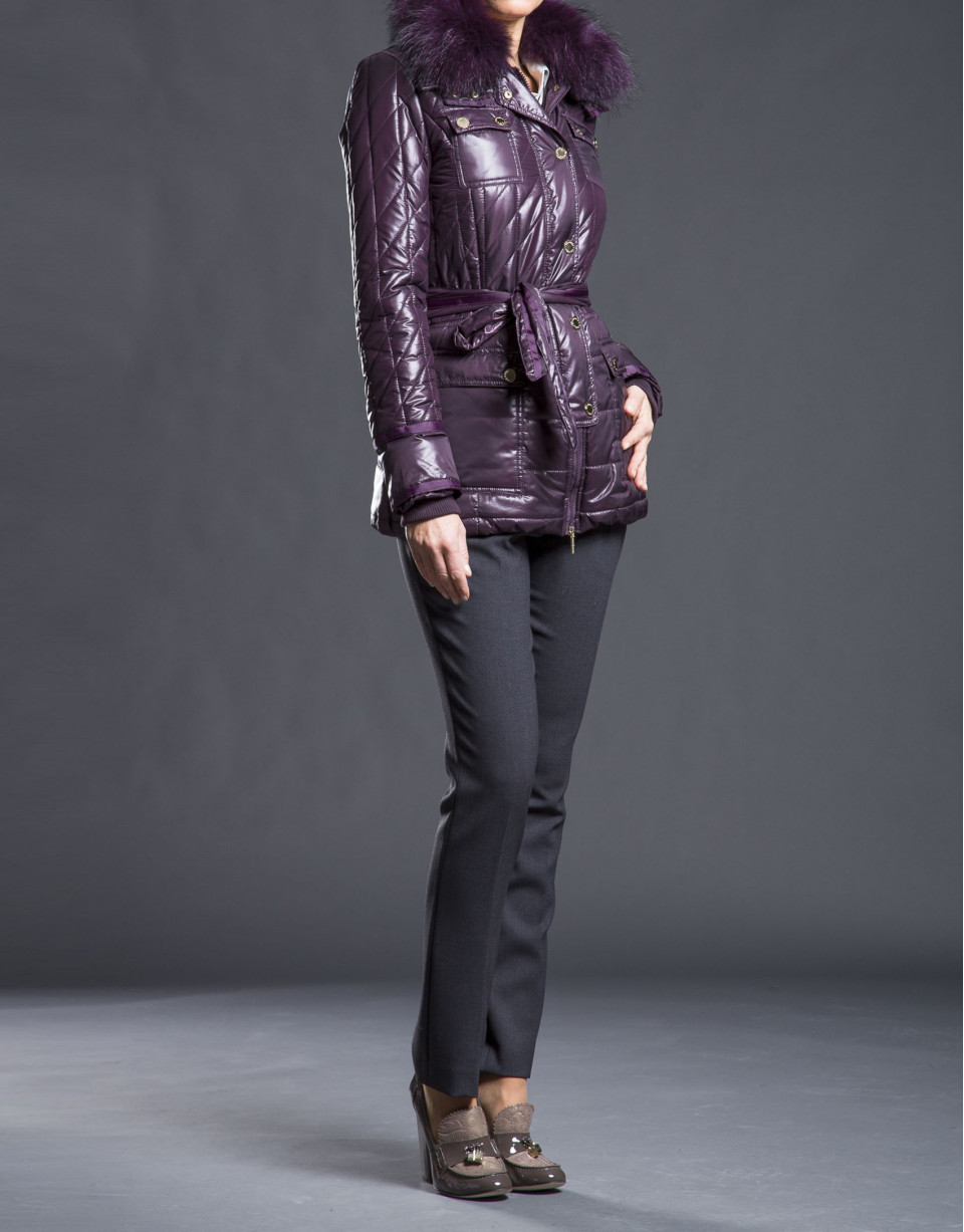 Short aubergine raccoon trench coat