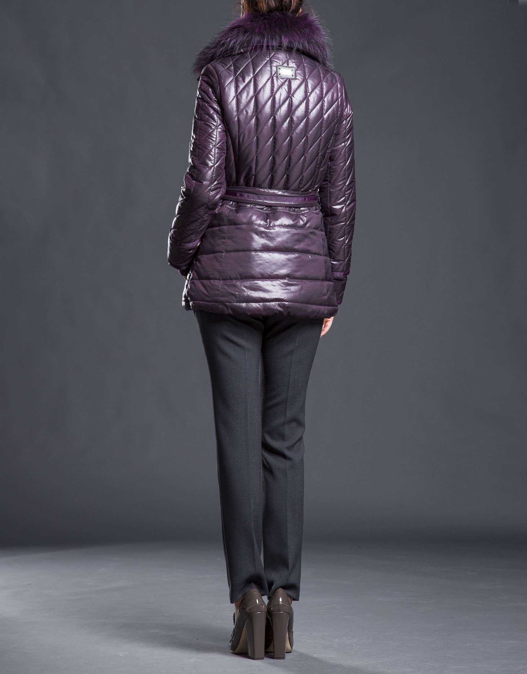 Short aubergine raccoon trench coat