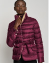 Purple and camel reversible quilted down jacket