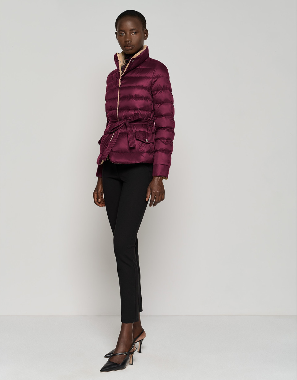 Purple and camel reversible quilted down jacket