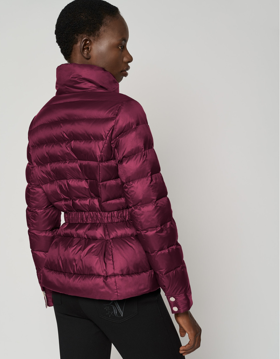 Purple and camel reversible quilted down jacket