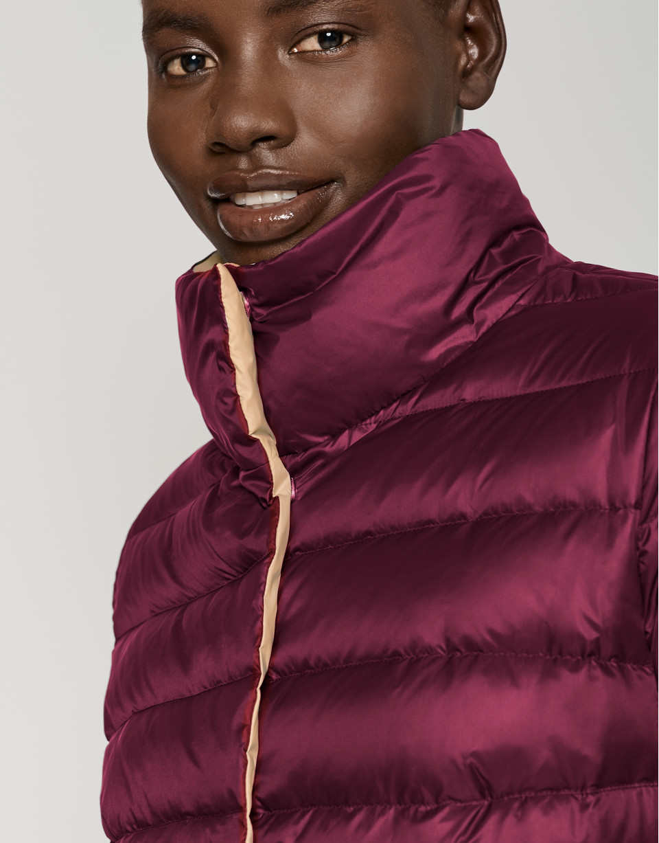 Purple and camel reversible quilted down jacket