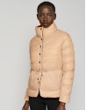 Purple and camel reversible quilted down jacket
