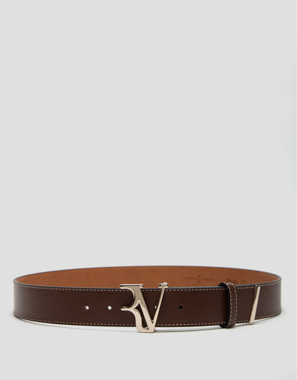 Brown leather belt with backstitching