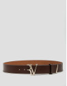 Brown leather belt with backstitching